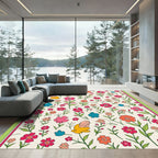 Whimsical Pink Floral Bird Garden Rug