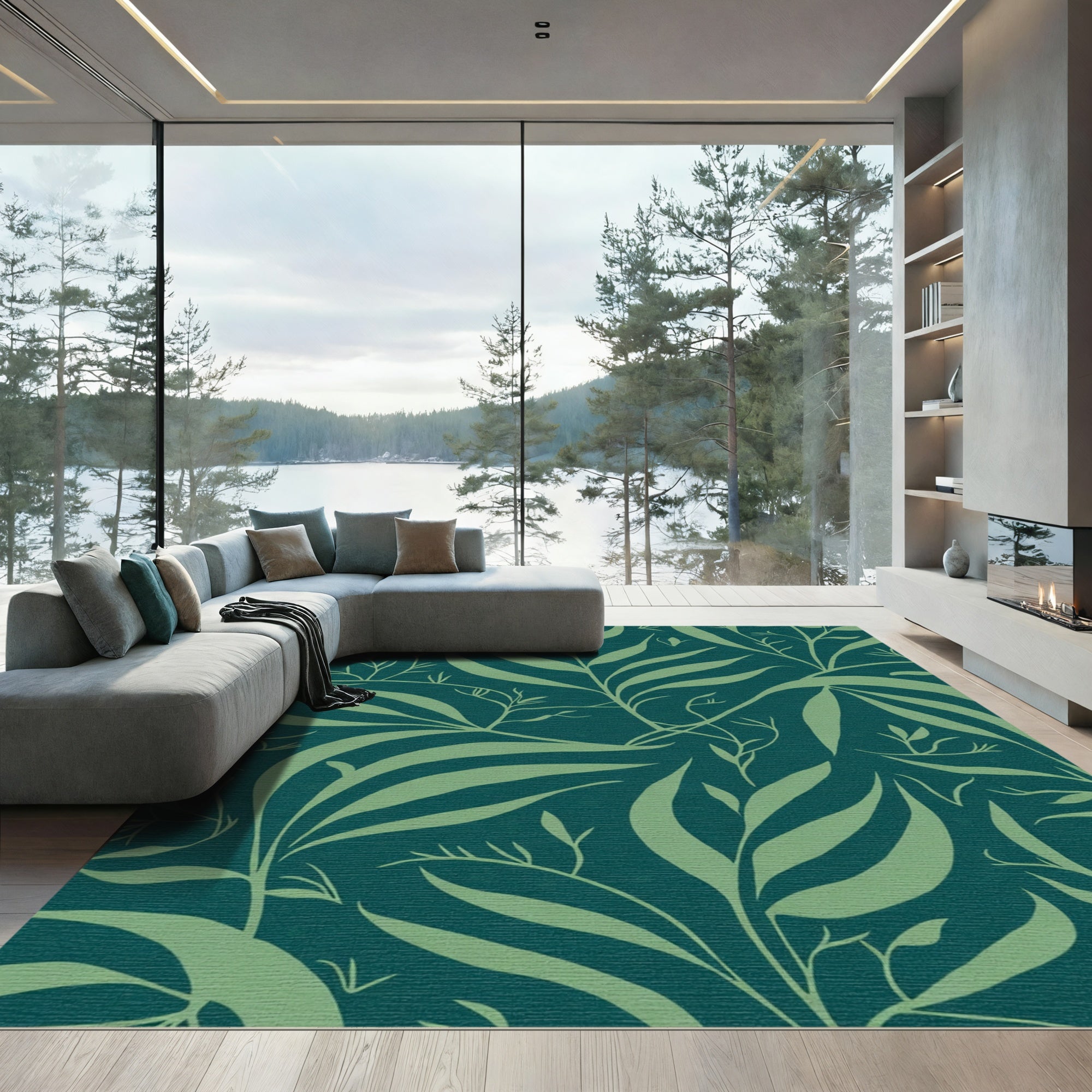 Deep Teal Leafy Vine Serenity Rug
