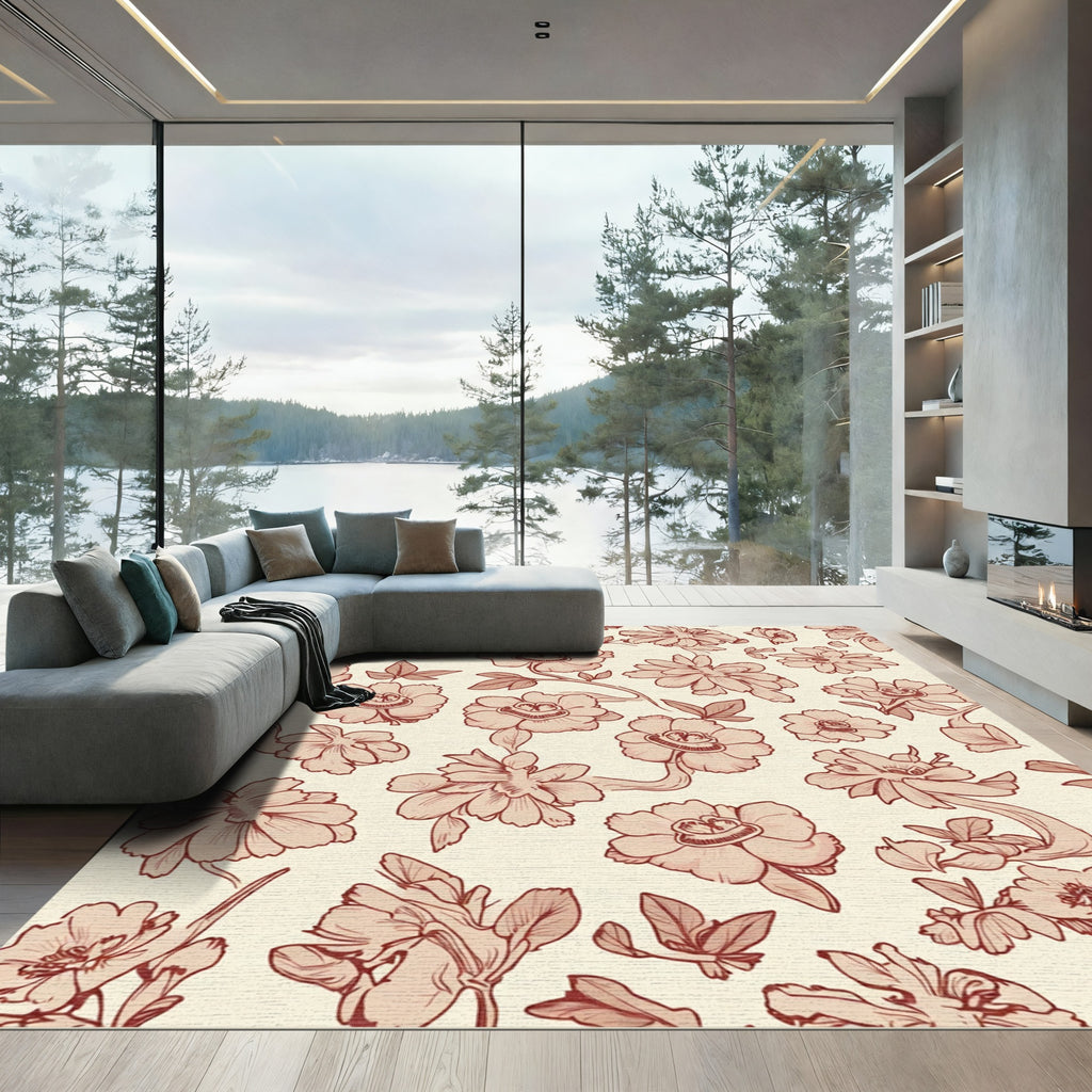 Rose And Cream Floral Vine Rug