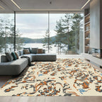Creme Orange Gray Abstract Floral Swirls Rug
