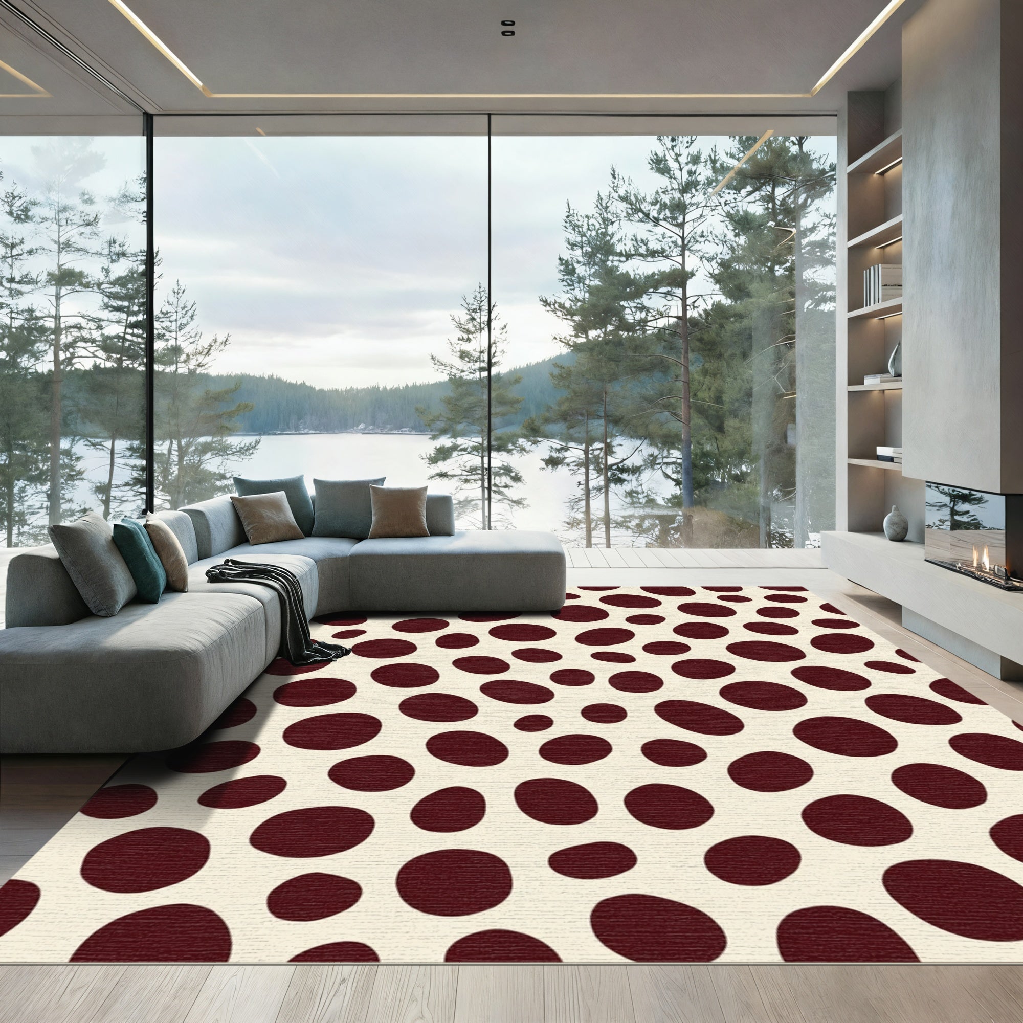 Deep Crimson Polka Dot Spotting Rug