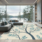 Teal Branch Foliage on Cream Background Rug