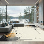 Abstract Black Gold Butterfly Lines Rug