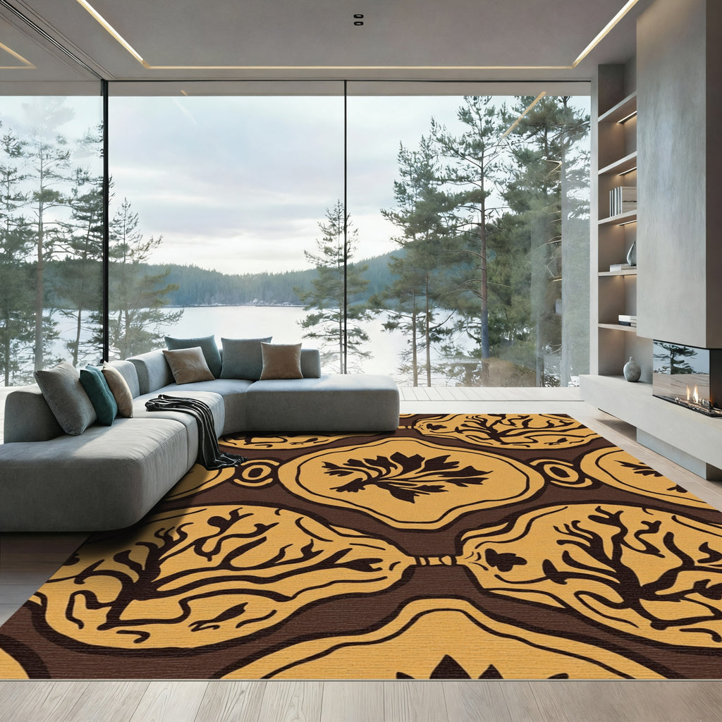 Brown Ochre Organic Tree Medallion Rug
