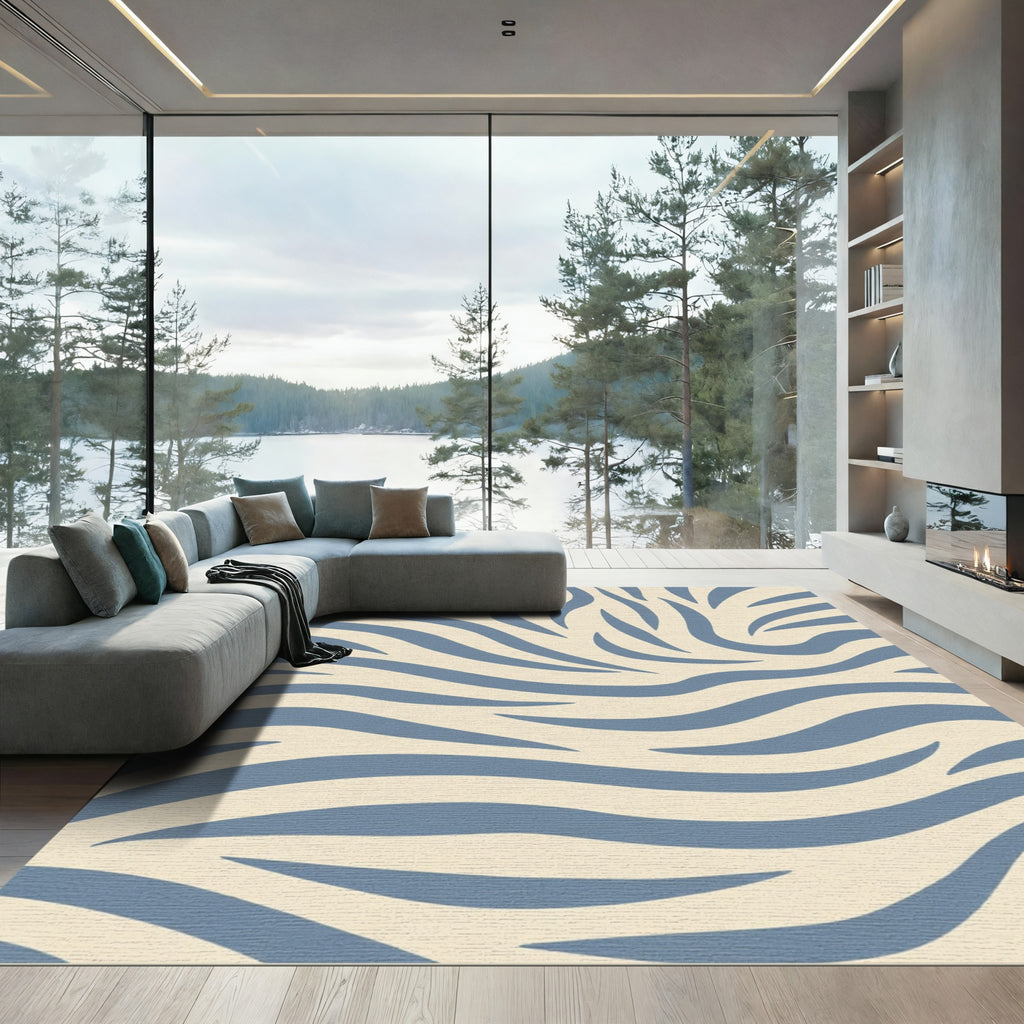 Powdery Blue Abstract Wave Rug