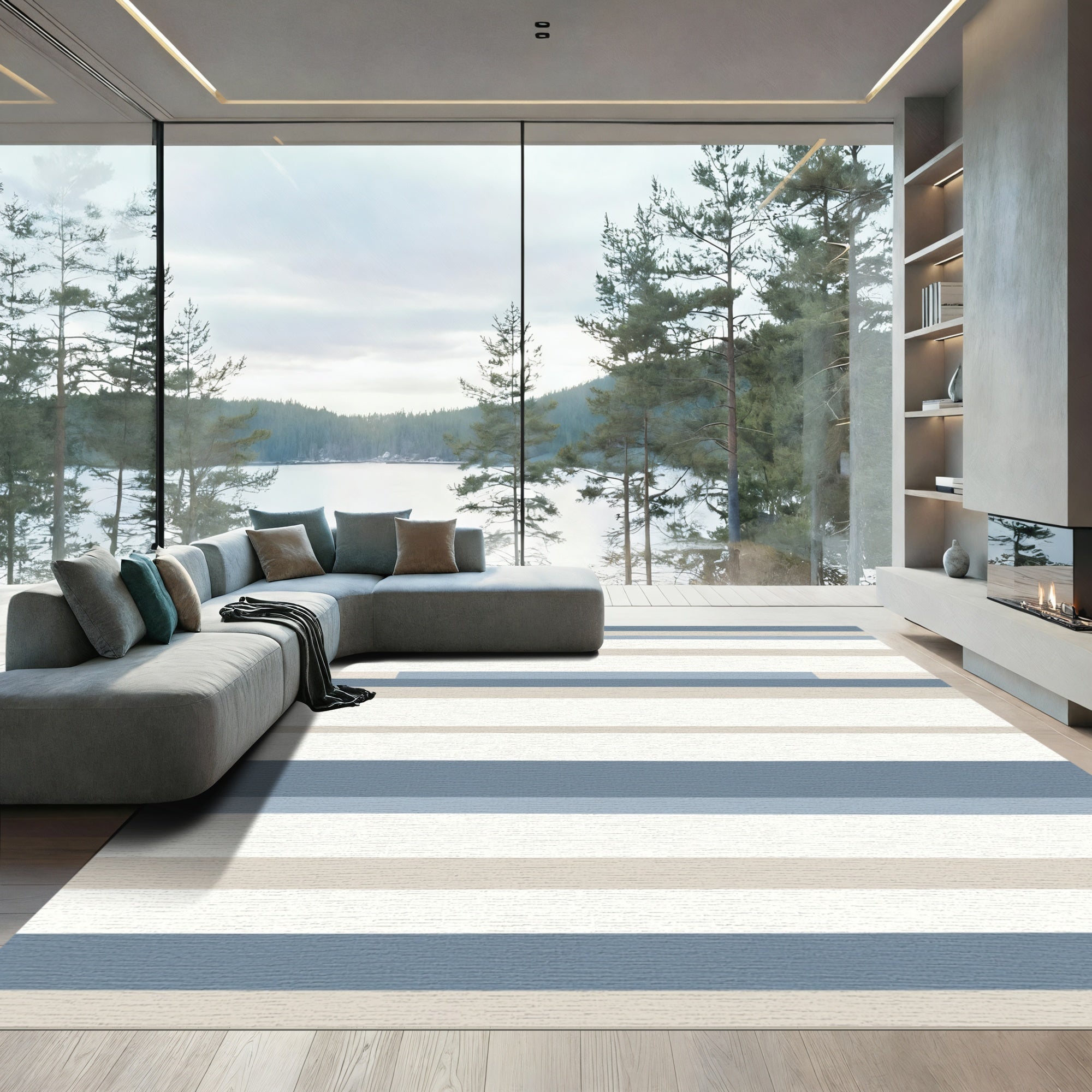 Coastal Striped Horizontal Lines Rug