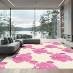Pink Abstract Blobs Cream Background Rug