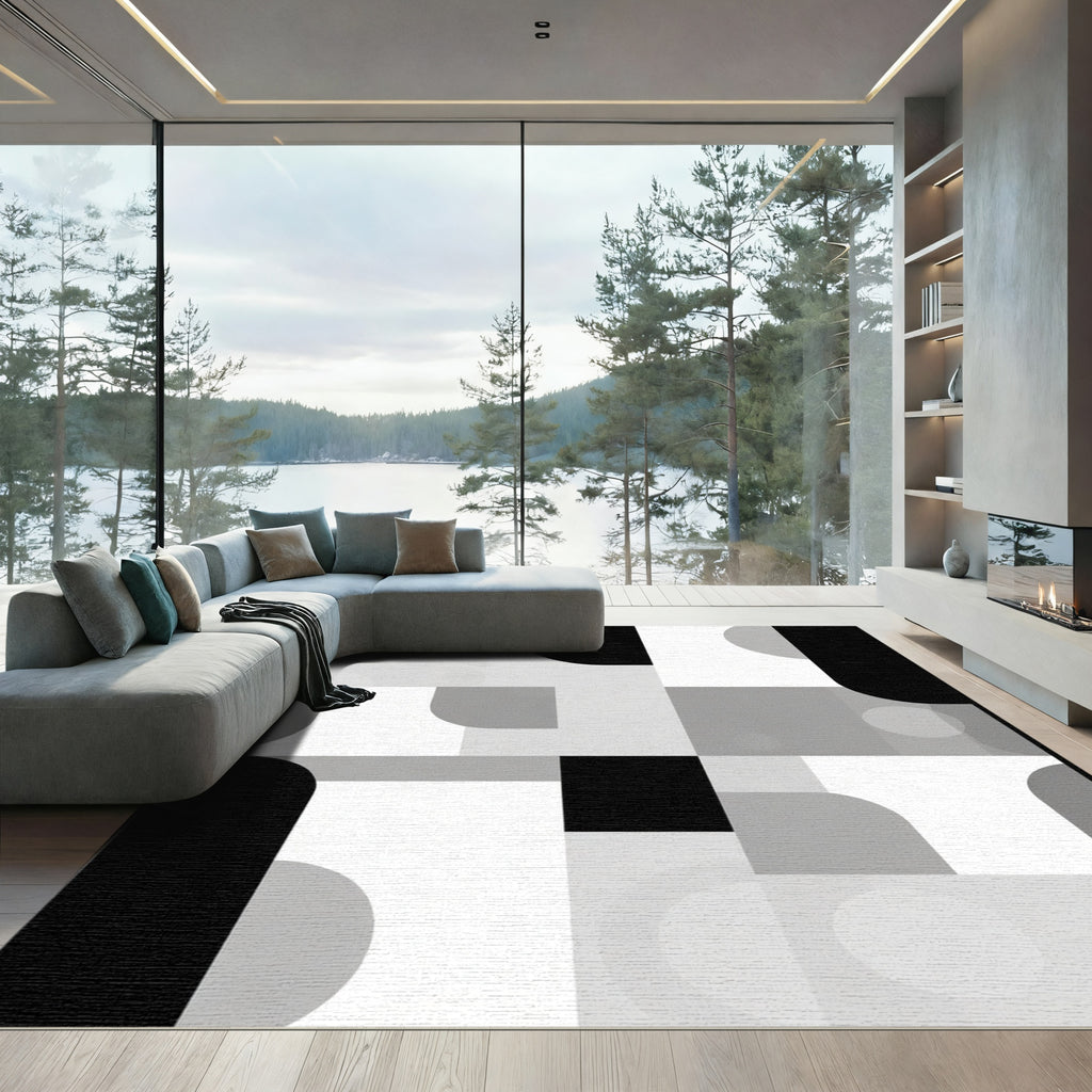 Modern Geometric Monochrome Abstract Rug