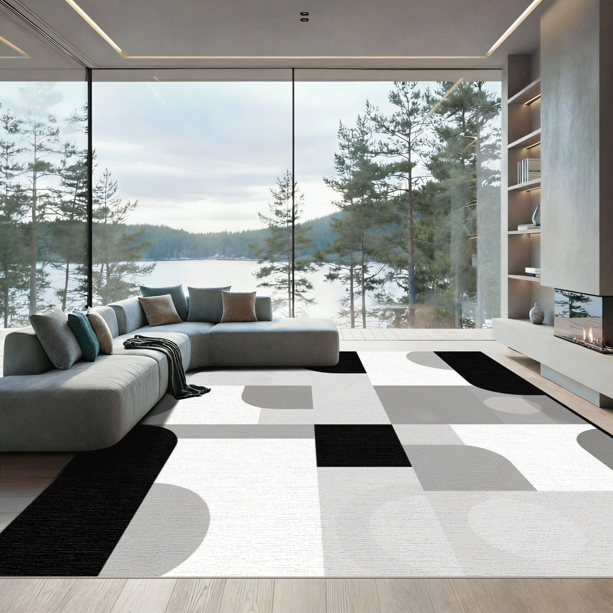 Modern Geometric Monochrome Abstract Rug
