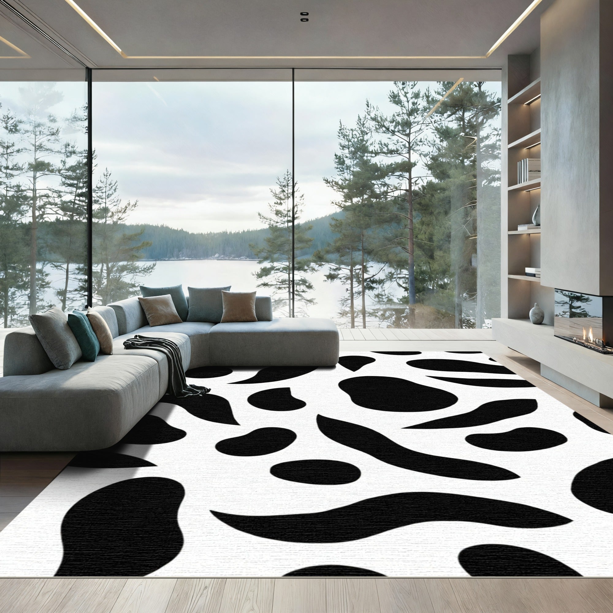 Black White Organic Spots Rug