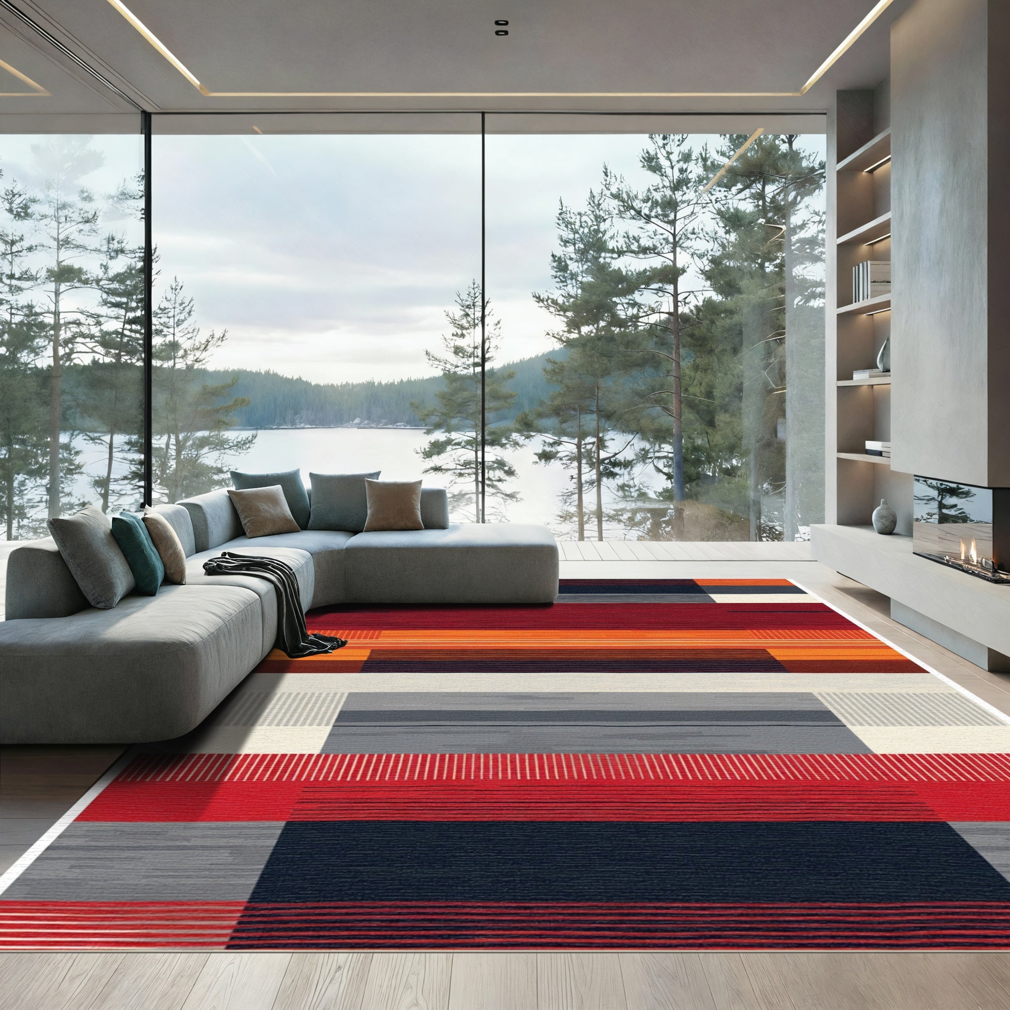 Bold Geometric Sunset Stripes Rug