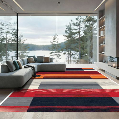 Bold Geometric Sunset Stripes Rug