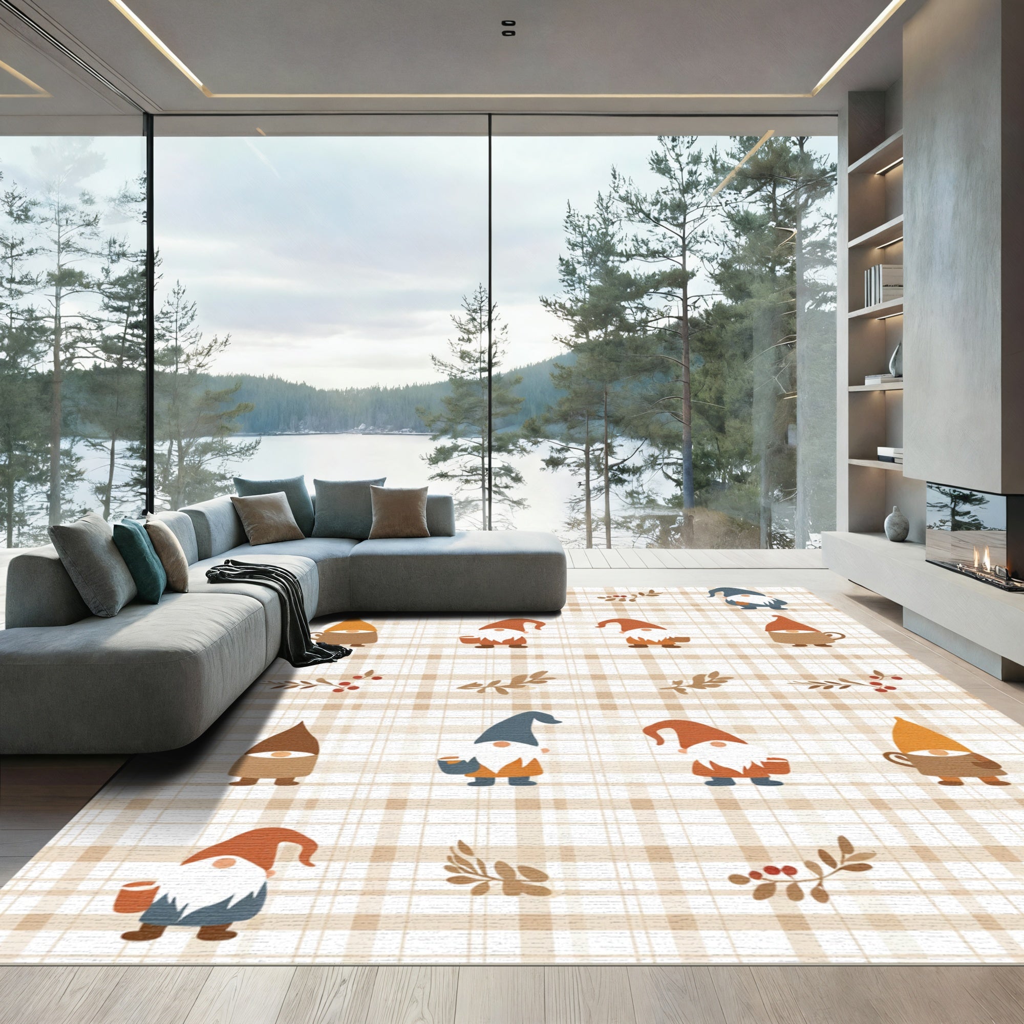 Cozy Gnomes Plaid Garden Rug