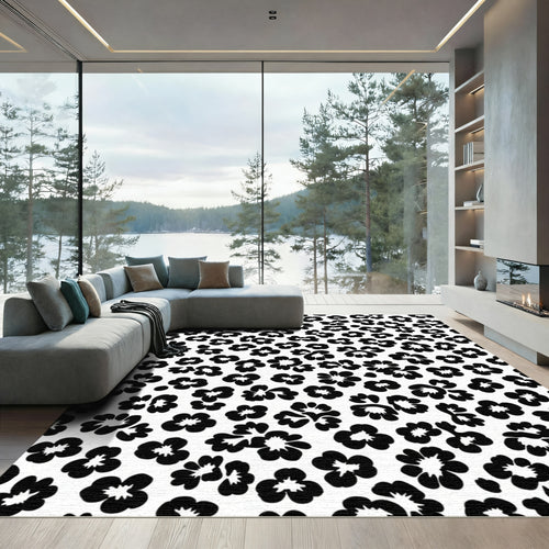 Black Floral Leopard Spots Rug