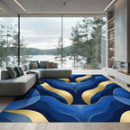 Deep Blue Gold Organic Swirl Rug