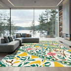 Cream Pink Green Yellow Floral Medallion Rug