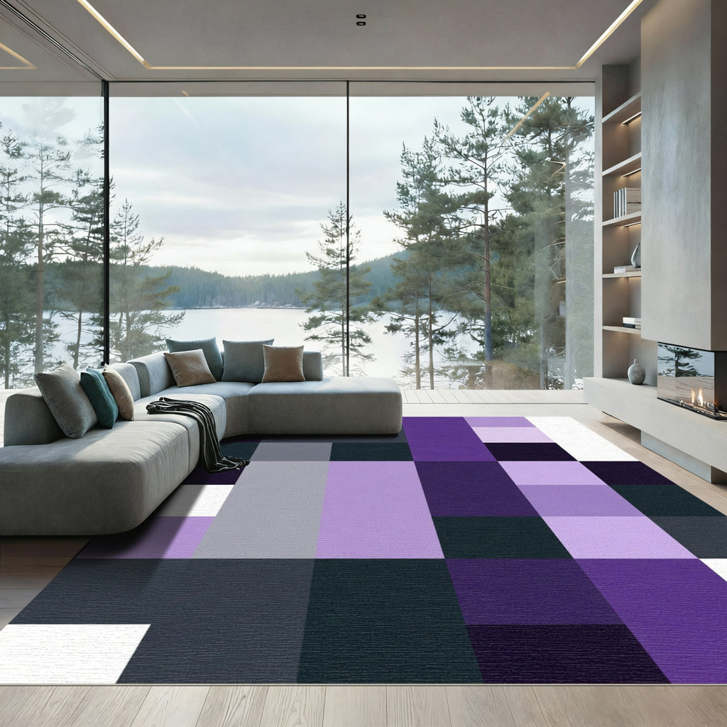 Modern Purple Geometric Blocks Rug