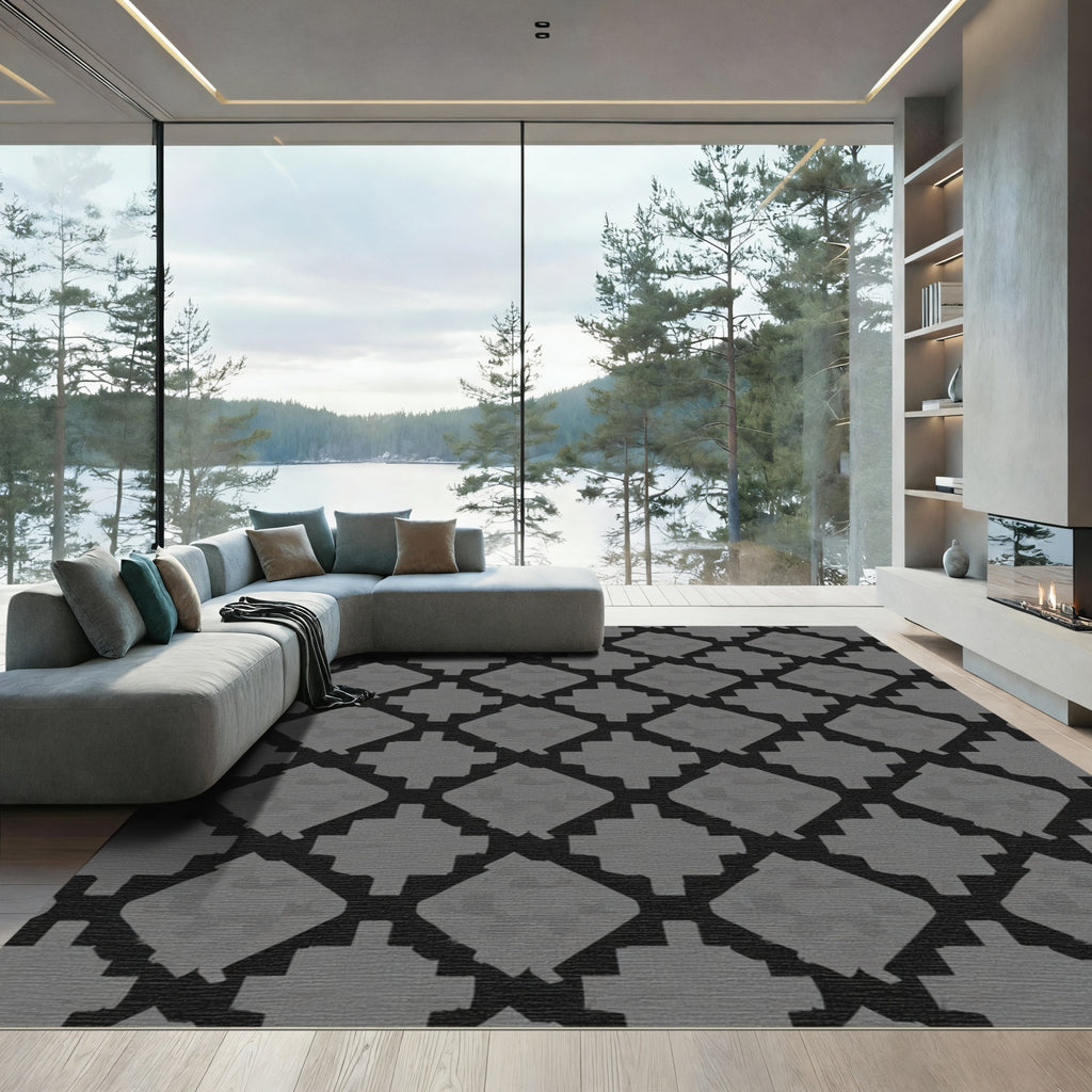 Diamond Lattice Gray Abstract Rug