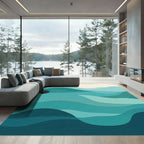 Oceanic Teal Wave Abstract Rug