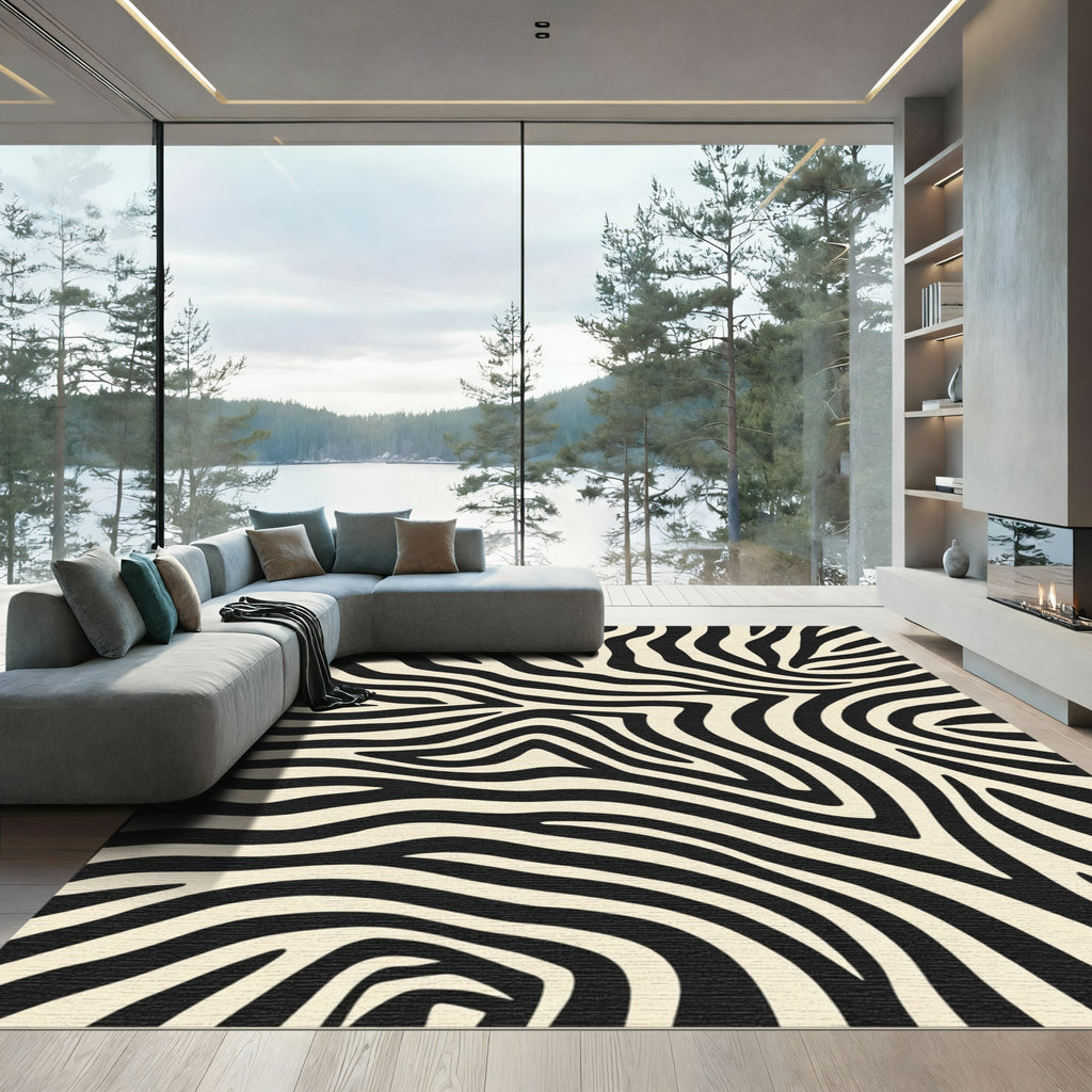 Contemporary Black Cream Animal Print Rug