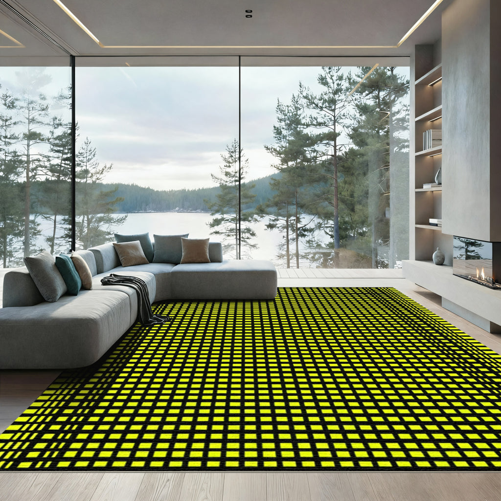 Neon Yellow Grid Check Rug