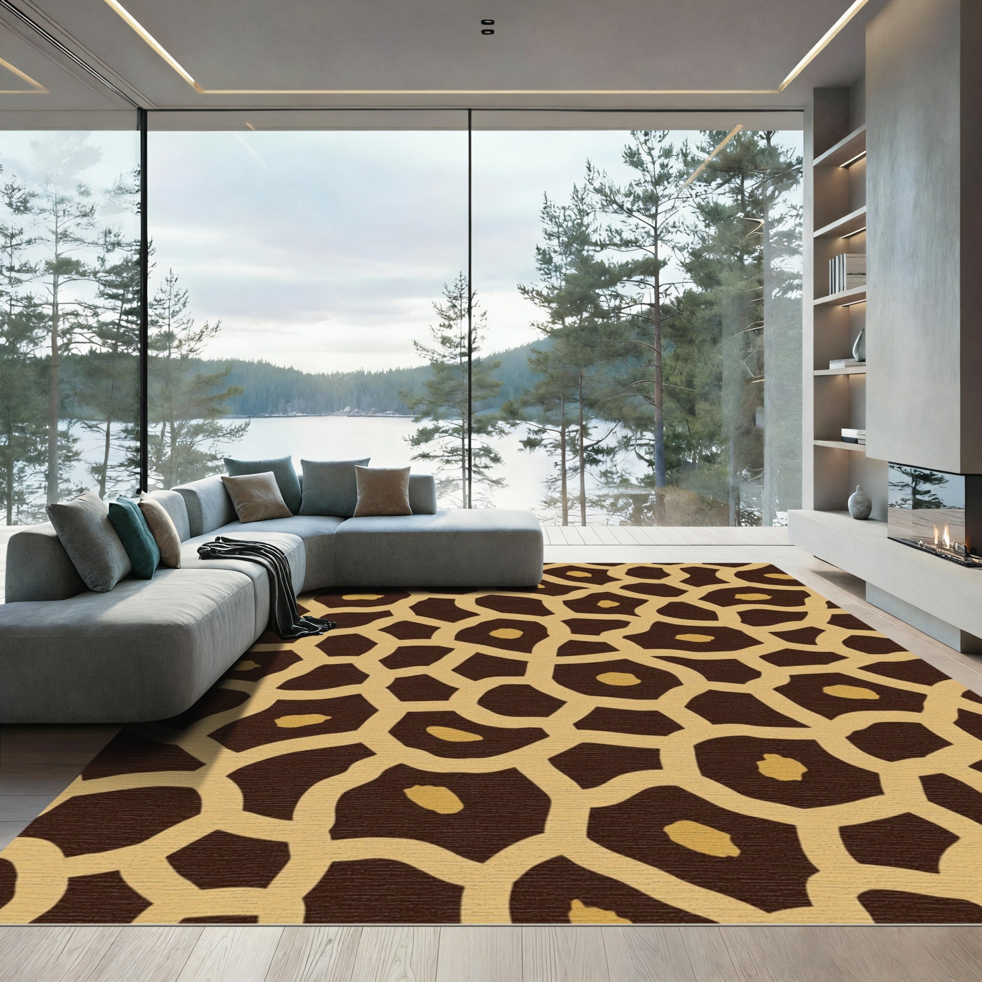 Brown Tan Giraffe Spot Texture Rug