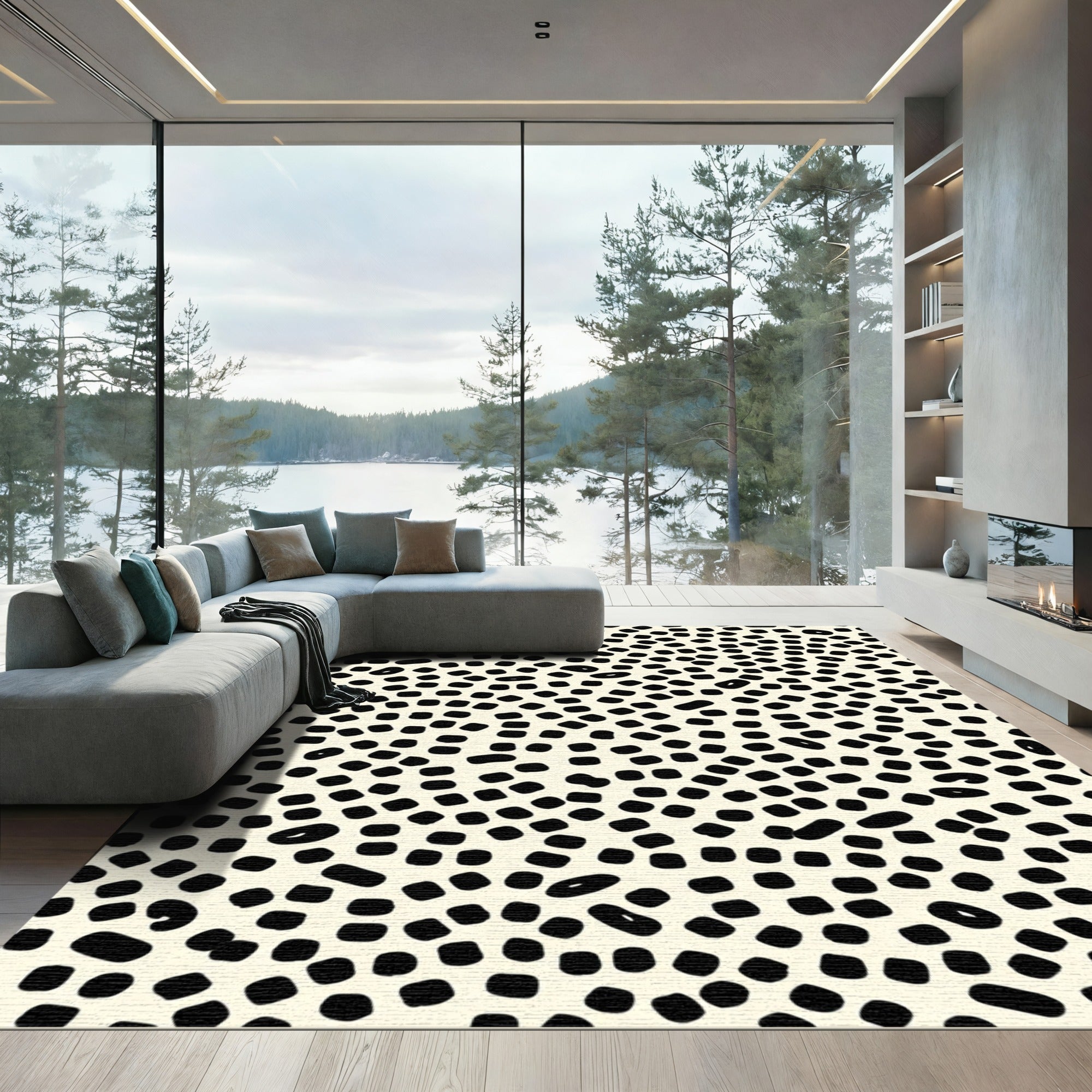 Cream Black Scattered Oval Dots Rug