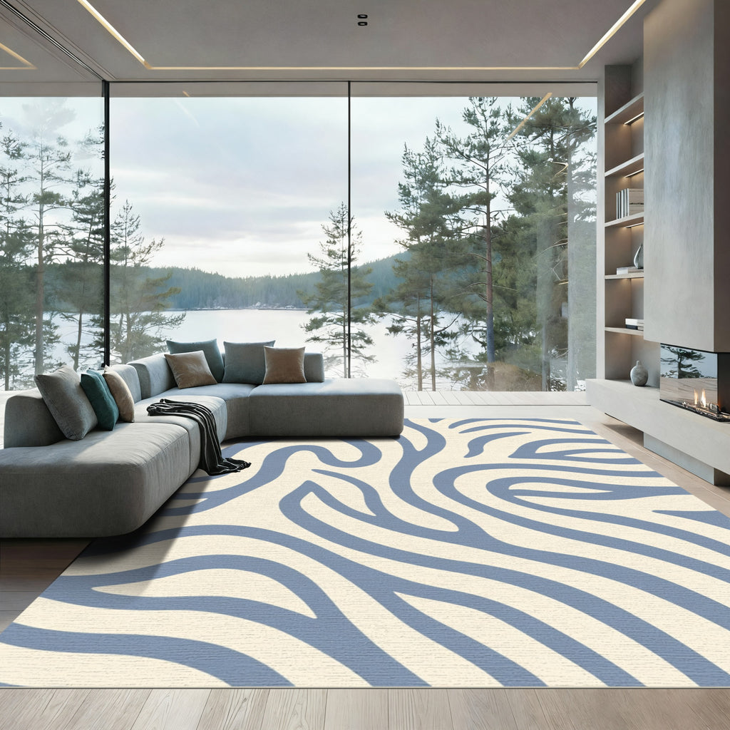 Serene Blue Abstract Swirl Rug