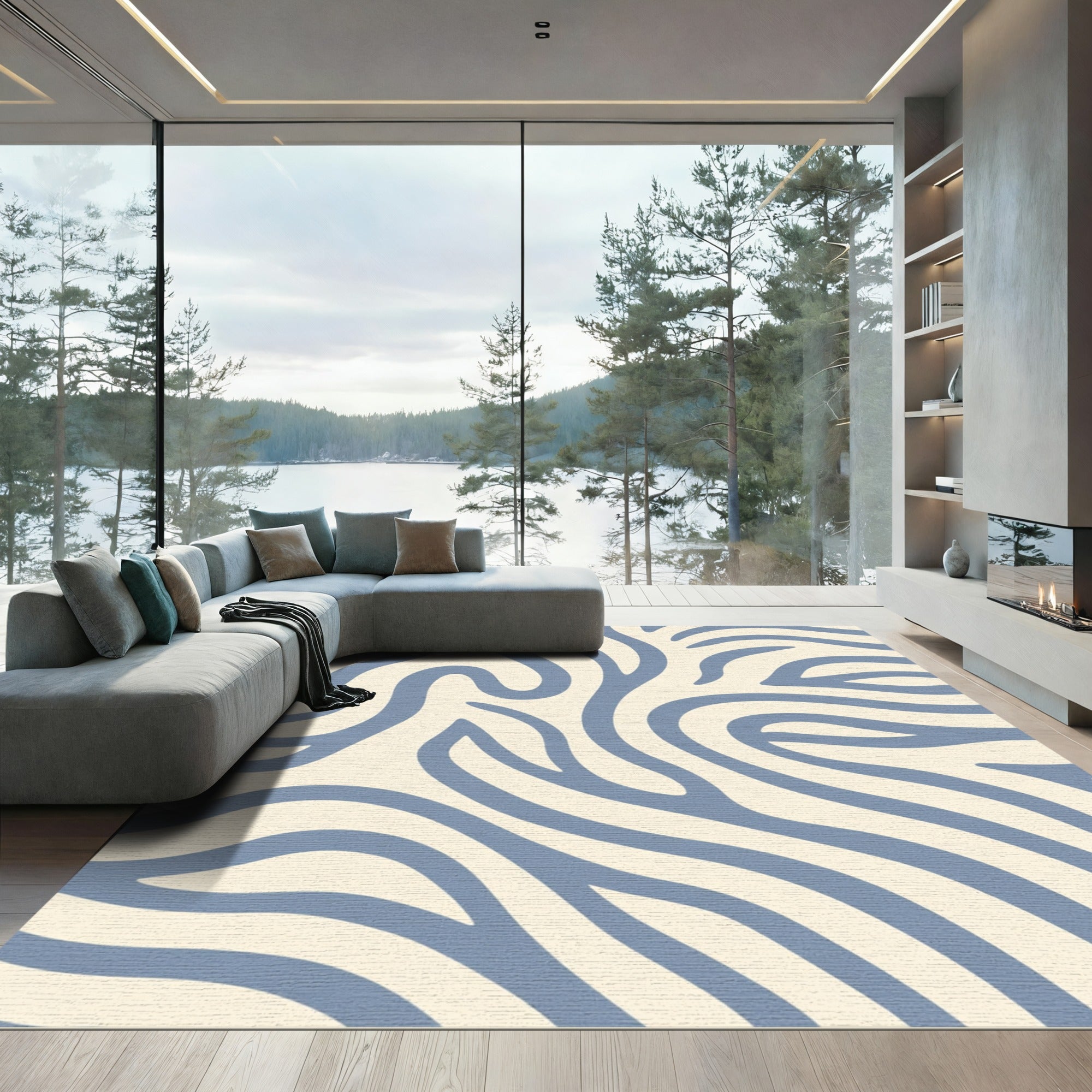 Serene Blue Abstract Swirl Rug