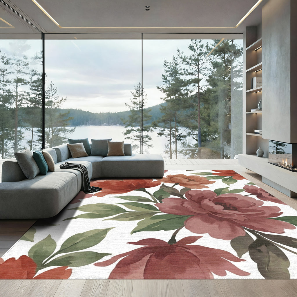 Burnt Sienna Floral Watercolor Arrangement Rug