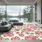 Pink Floral Garden Contemporary Rug
