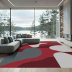 Crimson Gray Abstract Organic Wave Rug