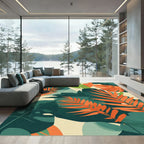 Vibrant Orange And Green Jungle Leaves Rug