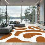 Brown White Organic Abstract Shape Rug