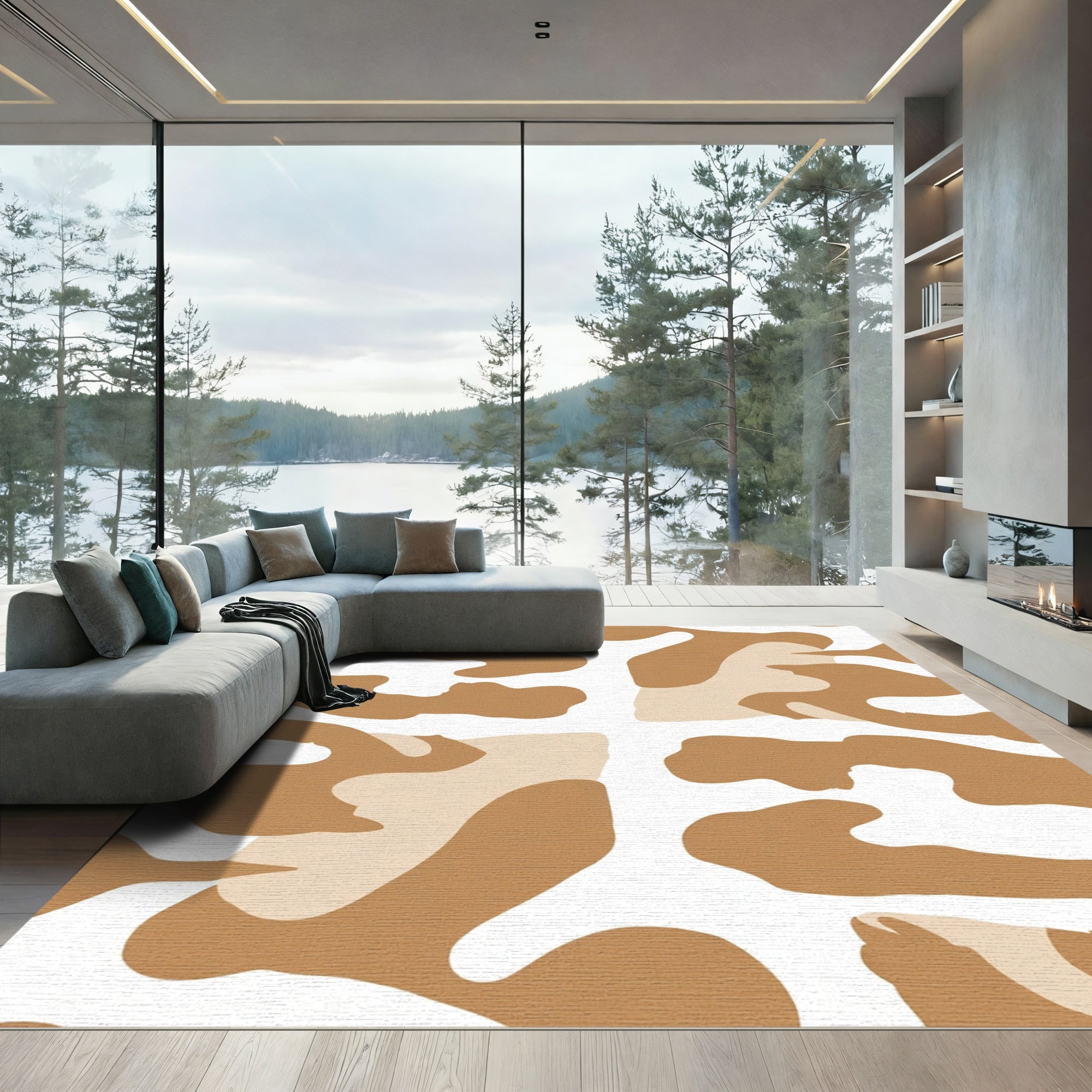 Neutral Camouflage Blended Shapes Rug