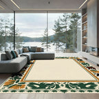 Forest Bears Orange Flowers Green Border Rug