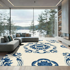 Bold Blue Floral Medallion Swirl Rug