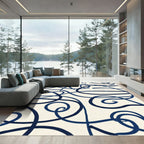 Navy Blue Swirl Abstract Loop Rug