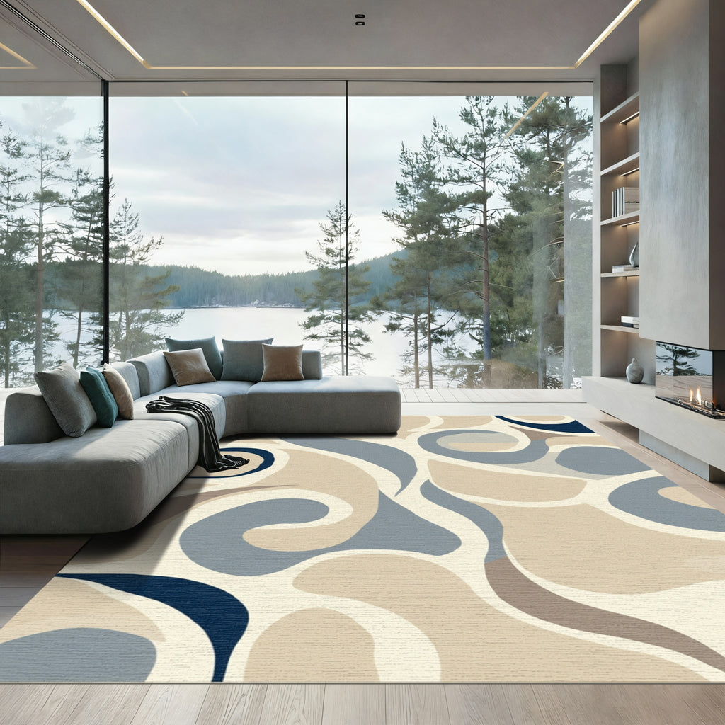 Neutral Organic Swirl Abstract Rug