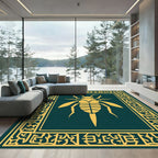 Golden Insect Teal Ornate Border Rug