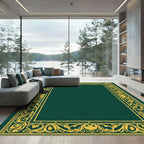 Rich Forest Green Golden Vine Border Rug