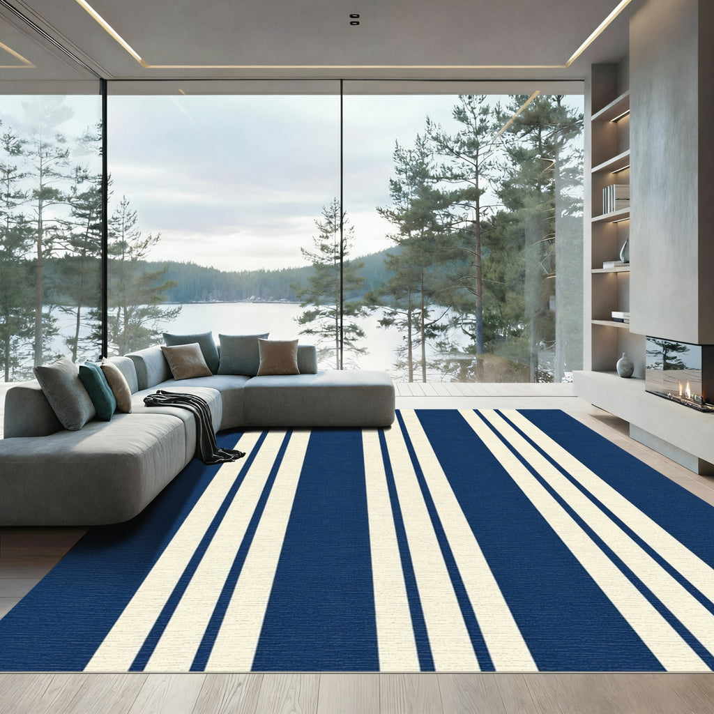 Classic Navy Cream Stripe Rug