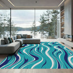 Aqua Teal Blue White Swirl Rug