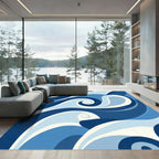 Cool Blue Swirl Abstract Wave Rug