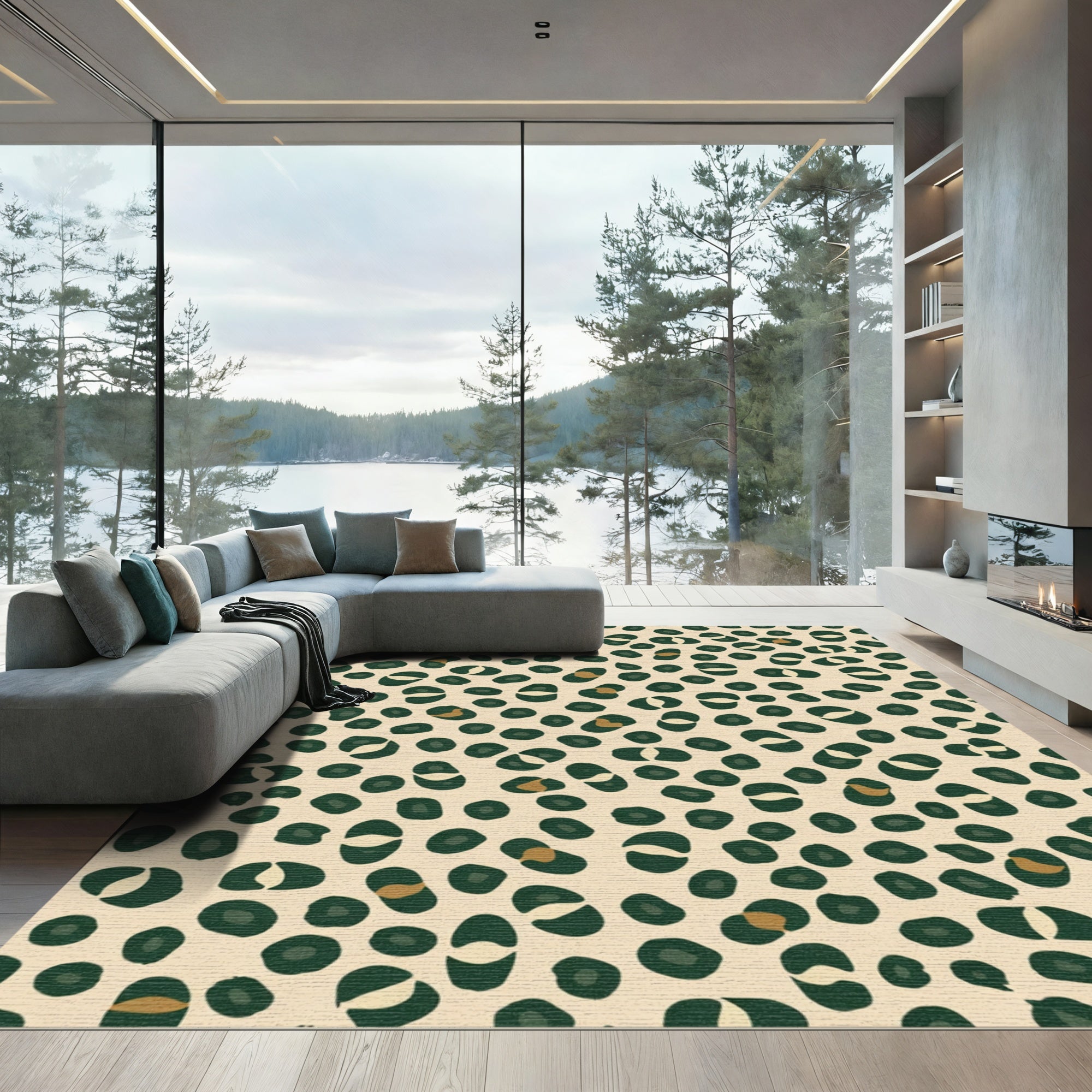 Natural Green Leopard Spots Rug