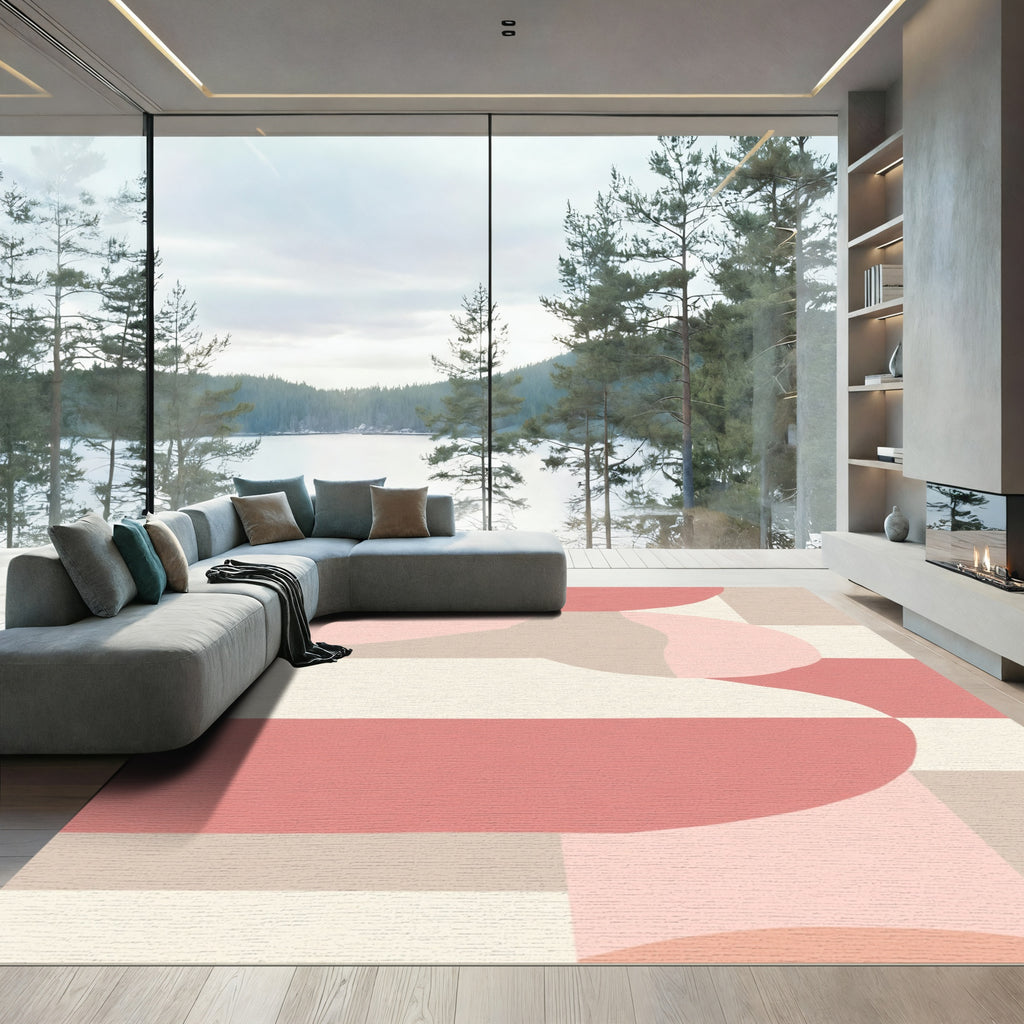 Soft Pink Abstract Organic Shapes Rug
