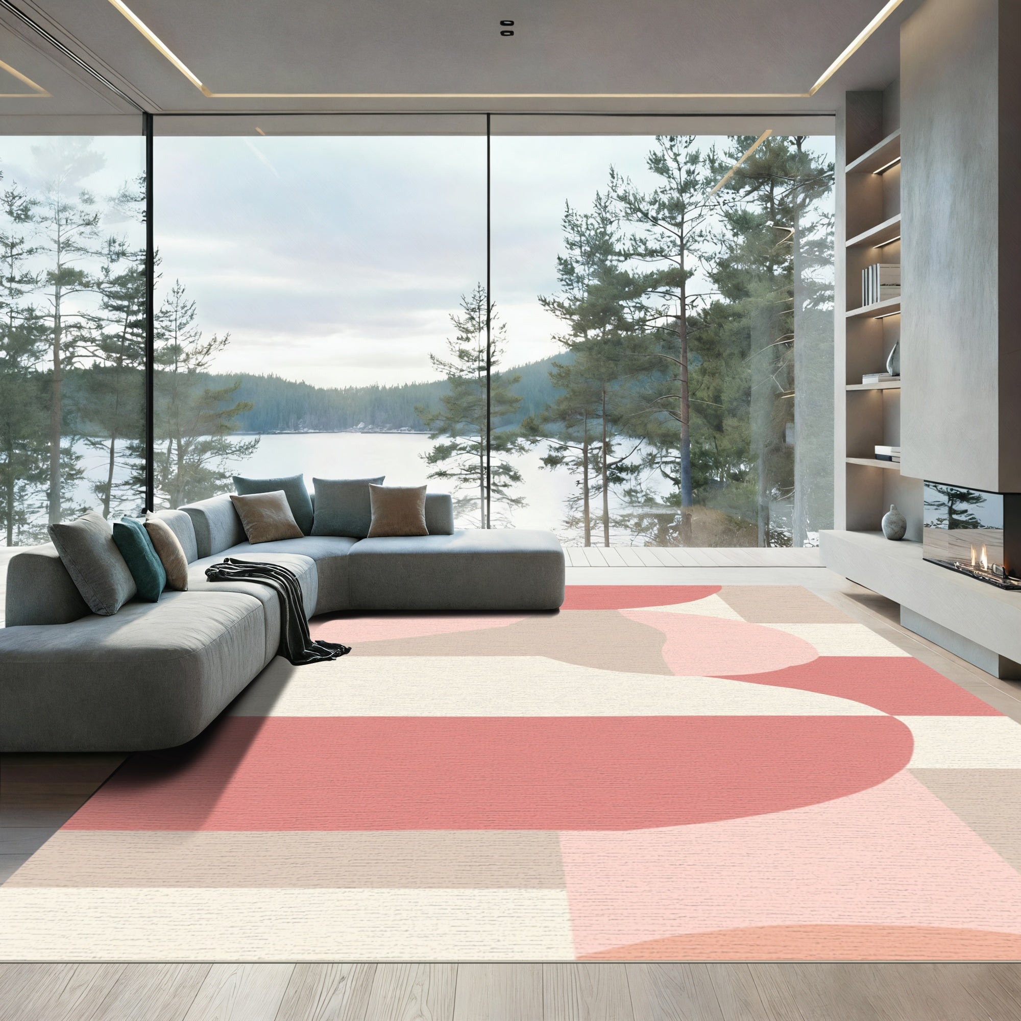 Soft Pink Abstract Organic Shapes Rug
