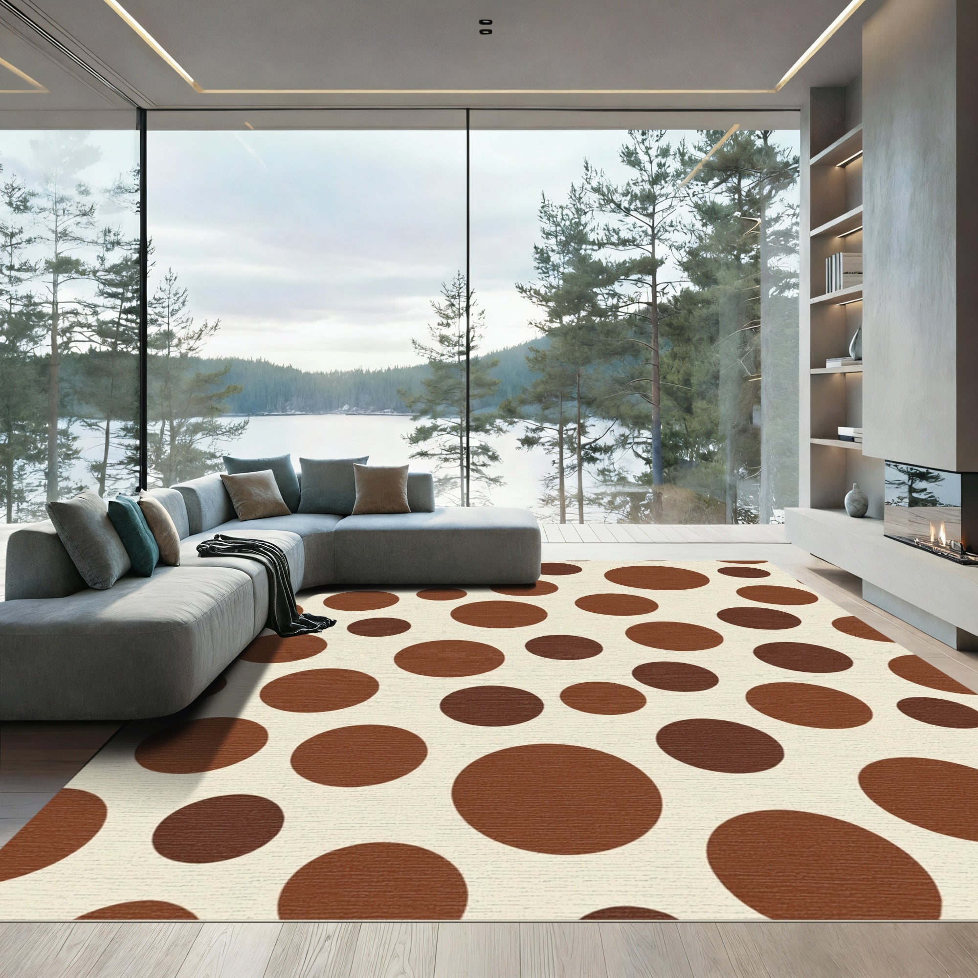 Brown Circles Cream Background Rug