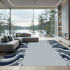 Dark Blue Gray Abstract Wave Rug