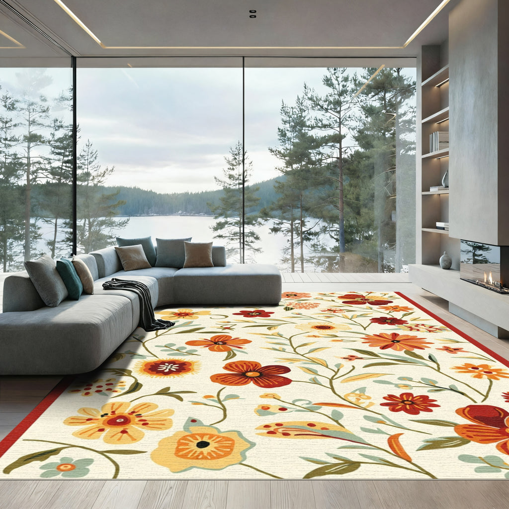 Rustic Red Yellow Floral Vine Rug